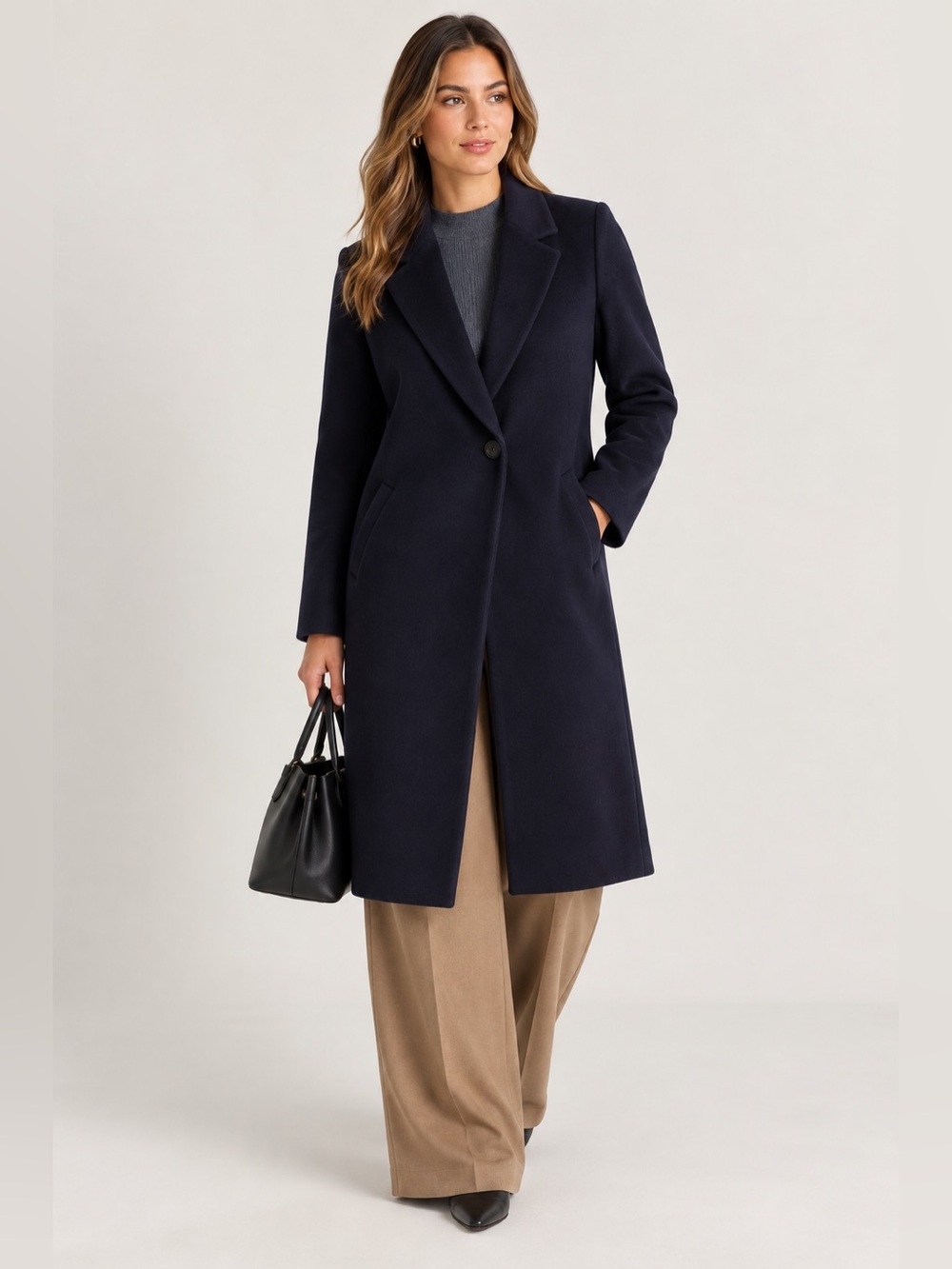 Classic Navy Women's Wool Overcoat